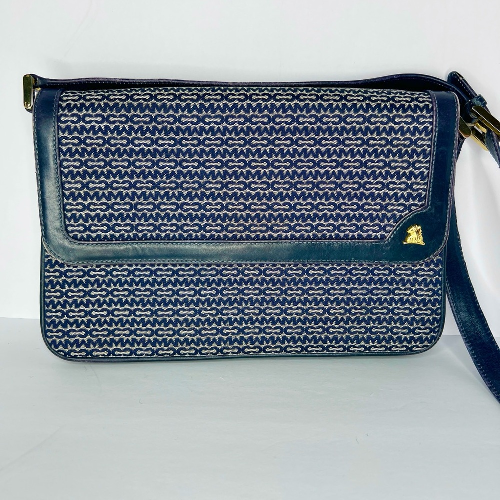 Elegant Vintage Mark Cross Navy Patterned Crossbody Bag